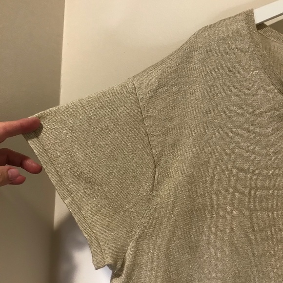 Talbots sweater beige gold tone metallic v-neck - Picture 4 of 8